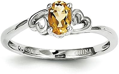 925 Sterling Silver Rhodium-plated November Stone Citrine Ring. Size 6