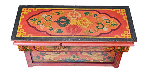 Altar Table for Meditation Yoga Room, Tibetan Furniture for Unique Home Décor; by Mudra Crafts (Large, Red) - Thumbnail 3