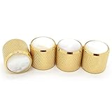 Gold Volume Tone Control Metal Knob w/ Pearl White Top for Guitar Bass Pack of 4
