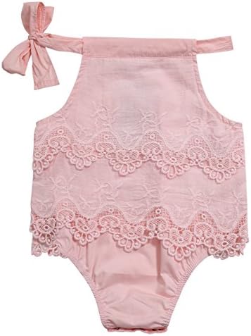 Kidlove Lace Romper Jumpsuit Cute Onsies For Baby Girls (12-18M, Pink)