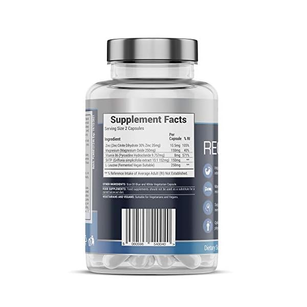 Clinical-Range-doses-of-5HTP-Zinc-Magnesium-Vitamin-B6-and-L-Leucine-High-Potency-Stack-Formula-for-Maximum-Rest-Recovery-Rejuvenation-and-Retention-of-Gains Clinical Range doses of 5HTP, Zinc, Magnesium, Vitamin B6 and L-Leucine. High Potency Stack Formula for Maximum Rest, Recovery, Rejuvenation and Retention of Gains.