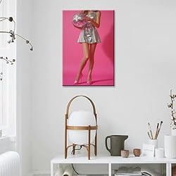 Trendy Disco Ball Canvas Wall Art Funky Pink Preppy