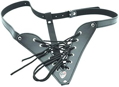 AnE Toys Sexy Lace Up Sports Womens Crotchless Panty G-String Thong Black PU Leather Sexy Lingerie AdjustableOpen Crotch