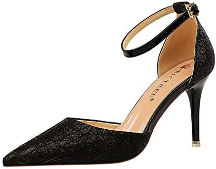 iMaySon Womens Korean Fashion Sequin Pointed Heeled Pumps Thin High Heels Ankle Strap Sandals Wedding Hollow Out Shoes