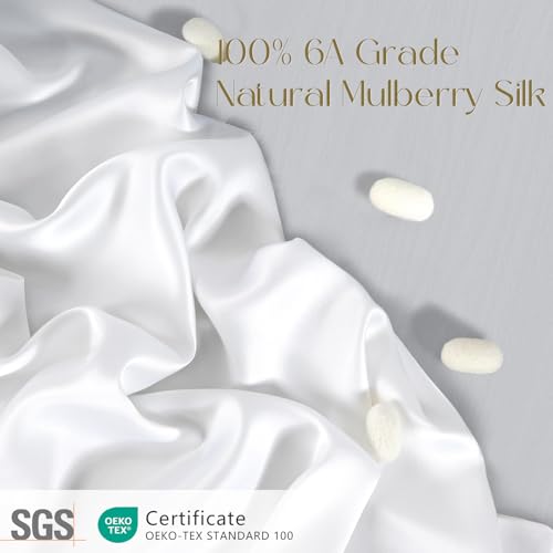 ZIMASILK 100% Mulberry Silk Pillowcase for Hair and Skin Health,Soft and Smooth,Both Sides Premium Grade 6A Silk,600 Thread Count,Cooling,with Hidden Zipper,1pc (50x75cm, White)