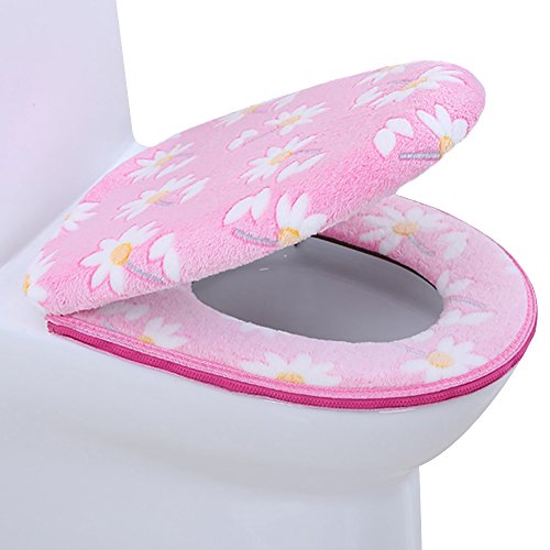 Ya Jin Flowers Toilet Seat & Lid Cover Soft Warmer Plush Closestool Seat Cushion Pads Set Pink