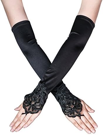 Women's Embroidered Fingerless Hook Glove/Bridal Lace & Sequins Satin Gloves For Wedding Evening Party Accessories