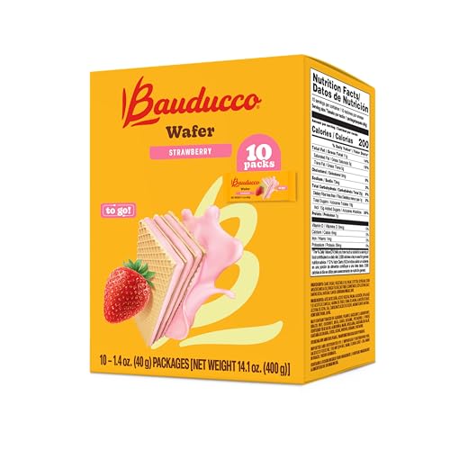 BAUDUCCO WAFER COOKIES, STRAWBERRY, SINGLE SERVE, 14.1 OZ (PACK OF 10) – INDIVIDUALLY WRAPPED CRISPY WAFERS – TRIPLE-LAYER CREAM-FILLED DESSERT – CONVENIENT INDULGENCE TO-GO.