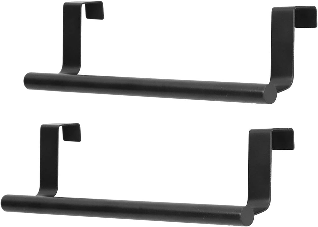 Fafeicy 2pcs Towel Rack Black Hangable Towel Holders Punch Nail Cabinet Door Towel Rack 430 Stainless Steel Over The Door Towel Bar for Home Hotel(23CM)