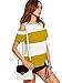 MakeMeChic Women's Casual Cold Shoulder T-Shirt Tops Color Block Tunic Blouse Yellow S