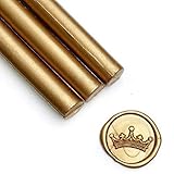 UNIQOOO Mailable Glue Gun Sealing Wax Sticks for Wax Seal Stamp - Metallic Antique Gold, Great for Wedding Invitations, Cards Envelopes, Snail Mails, Wine Packages, Gift Ideas, Pack of 8