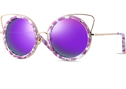 ATTCL Womenâ€™s Retro Round Cat Eye Sunglasses U164 Light purple