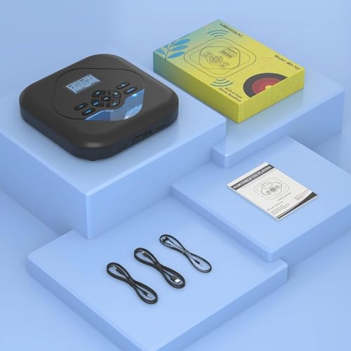 MONODEAL CD Player Portable,Bluetooth CD Player with Speakers,Rechargeable Player for Car and Home,Small Anti-Skip Player with Dual Headphone Jacks,WAV/FLAC/MP3/CD Compatible