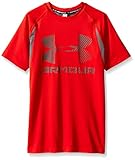 Under Armour Boys' HeatGear Armour Up Digi Fitted Short Sleeve Shirt, Risk Red/Graphite, Youth Small