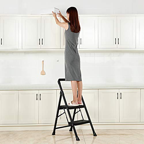 Topfun Folding 2 Step Ladder, Safety Lock Design, Sturdy Steel Ladder