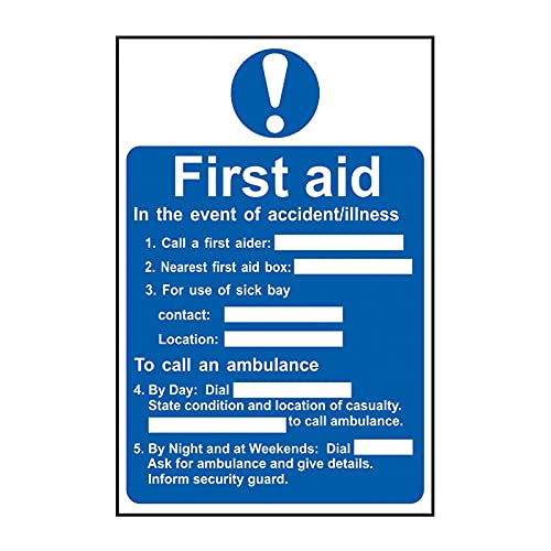 Spectrum Industrial 14325 First Aid Procedure Safety Sign, Non Adhesive Rigid 1mm PVC Board, 200mm x 300mm, Multi-Colour, 200 x 300 mm
