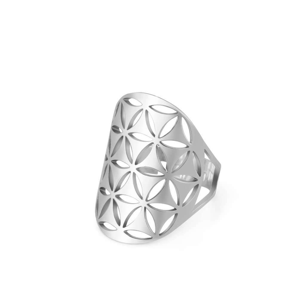 Amaxer Cutout Flower of Life Mandala Ring for Women
