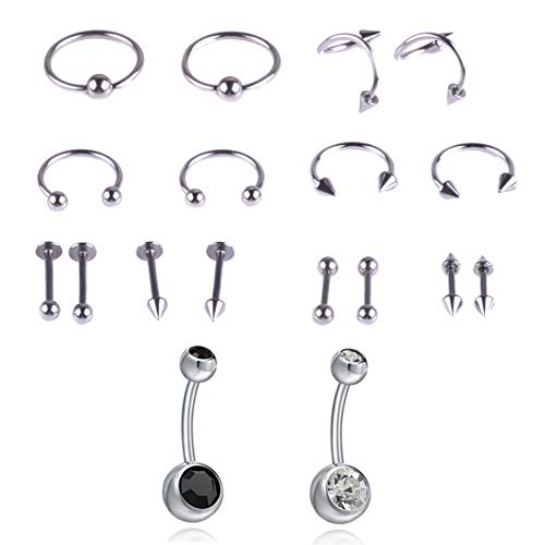 WZPB 48Pcs Professional Piercing Kit Surgical Steel Piercing Jewelry 14G 16G 18G Piercing Needles Disposable Piercing Clamps for Nose Lip Eyebrow Belly Tongue Piercing
