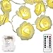 echosari [Updated Version] Battery Operated 15 ft 30 LED White Rose Flower Fairy String Lights with Remote for Valentine's, Wedding, Bedroom, Indoor Decoration (Dimmable, Timer, 8 Modes, Warm White)