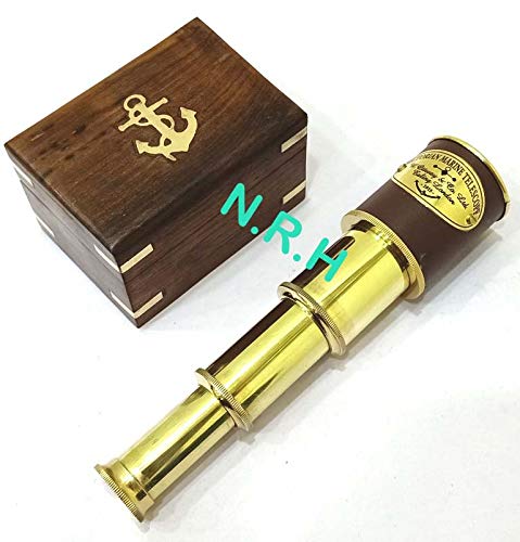 Nautical Marine Spyglass Pirate Brass Telescope with Wooden Box 8 inch