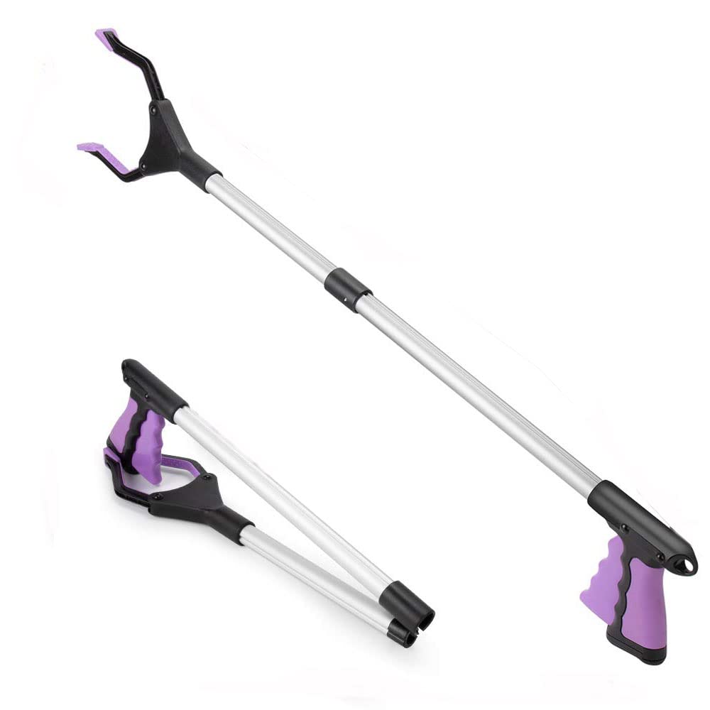 26 inch Litter Picker Grabber Stick, Foldable Small Grabber Reacher Tool for Kids, Trash Picker Grabber Reacher Tool Heavy Duty Short Reacher Grabber Pickup Tool for Elderly (26" Purple)