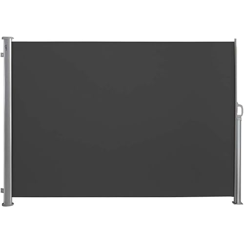 VINGLI 63" x 118" Patio Retractable Side Screen Awning, Side Awning Waterproof Sun Shade Wind Screen Fence Privacy Divider with Aluminium Pole, Dark Grey