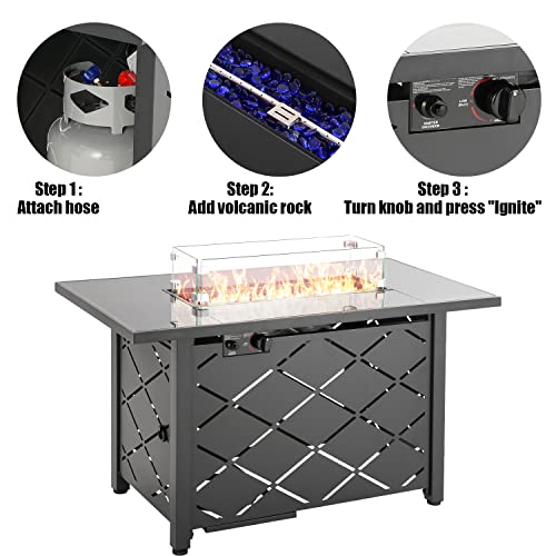 43 in Propane Fire Pit Table,Fire Pit Table with Glass Wind Guard