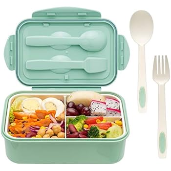 Bento Boxes for Adults - Bento Lunch Box For Kids Childrens With Spoon & Fork - Durable, Leak-Proof for On-the-Go Meal, BPA-Free and Food-Safe Materials
