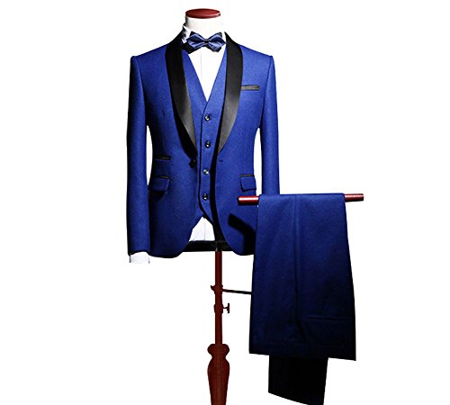 Royal Blue Shawl Lapel Men Suits 3 Pieces Wedding Suits for Men Groom Tuxedos Royal Blue 38 chest/32 Waist