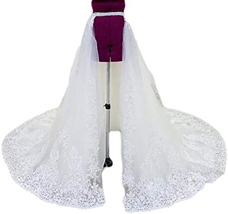 EllieHouseLuxury 3 Layers Lace Appliques Beaded Crystal Detachable Train Tulle Bridal Wedding Overskirt 2019