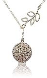 Unique Tree Branch Drop Silver-tone Aromatherapy Necklace Essential Oil Diffuser Locket Pendant Jewelry Lariat Y-Style, w/reusable felt pads!