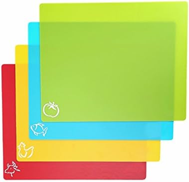 EBrand Flexible Cutting Board Mats With Food Icons, Nonslip Antimicrobial Easy To Clean, BPA-Free &amp; FDA Approved, Pack of 4