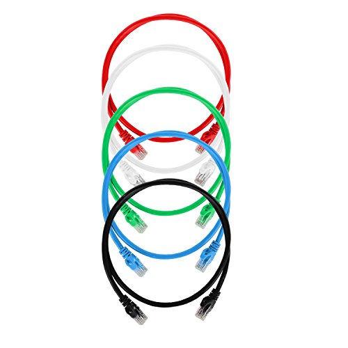 K-tech Ethernet Patch Cable Supports Cat6/5e/5 28AWG 10Gbps Internet Network Computer Lan Cables With Snagless RJ45 Connectors (10 Feet, 5 Pack - Multi Color)