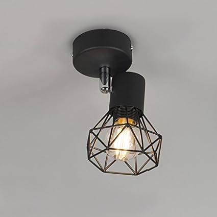 1 X 40 Watt Luminaire Lumiere Eclairage Interieur Salon Cuisine Qazqa Moderne Plafonnier Spot Art Deco Noir Pivotant Et Inclinable Mosh 1 Acier Noir Rond E14 Max Spots De Plafond