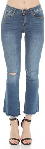 Women's Bootcut Cropped Jeans with frayed hem (9, DT-MD BLUE)