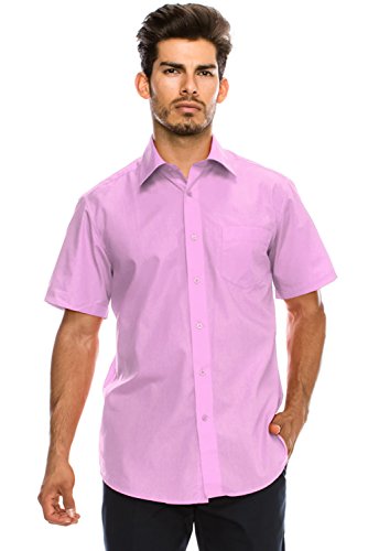 Men's Regular-Fit Solid Color Short Sleeve Dress Shirt, Lilac Shirts (3XL)