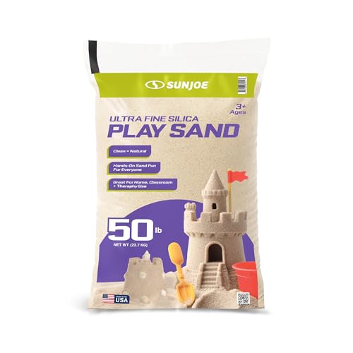 Sun Joe Silica Play Sand for Sandbox, Sensory Table & Garden Spaces, Ultra Fine, 50 Lbs - Natural Craft Accessory for Molding, Digging & Sculpting - Ideal for Indoor and Outdoor Use