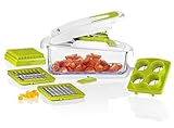 Vegetable and Fruit Chopper,4 IN 1,vegetable slicer and cube with Grape & Tomatoe Slicer, 1/2 & 1/4 Cut, Adjustable Slicer & Dicer With Storage Container and Non-Skid Base, By Tiabo