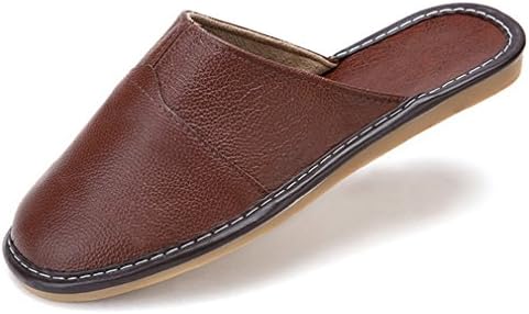 SAMSAY Unisex Genuine Cowhide Leather House Slipper Closed Toe Flat Sandals Shoes for Womens & Mens
