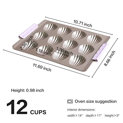 Bakerdream Nonstick Madeleine Pan Chocolate Mold Baking Pan for Sponge Cake Shells Madeleine Cookie Pan, 12-Cup