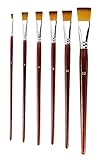 BeeChamp 6pcs Synthetic Nylon Hair Flat Art Paint Brush Set for Water-based Painting Watercolors, Acrylics and Oils