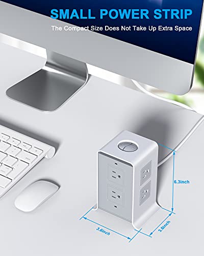 Surge Protector Power Strip Tower, 10FT/3M Extension Cord, Power Strip Surge Protector with 8 AC Outlets & 4 USB Ports, 1600W Overload Protection, Short Circuit Protection. (Grey Version)