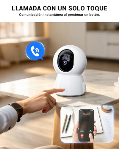 E T EASYTAO P210 Cámara de Seguridad Interior 2MP con Llamada de un Solo Clic, App Trishome o Icsee, Audio Bidireccional, Visión Nocturna, Seguimiento de Movimiento y Compatible con Alexa