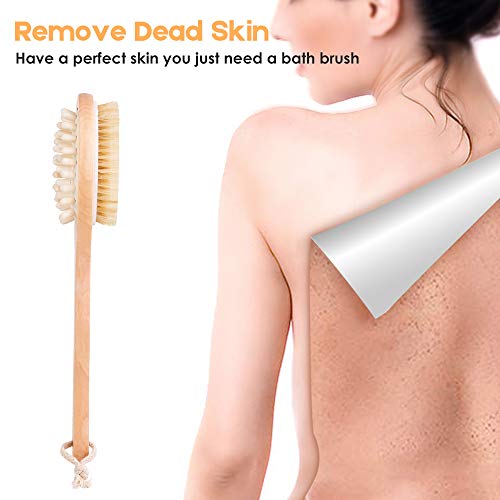 Dry Skin Body Brush Set Exfoliating Back Brush for Shower with 100% Natural Boar Bristle Brush & Hair Brush & Foot Pumice Stone, Wooden Round Bath Brush for Lymphatic Scrub, Detox , Cellulite Massage Brush Gift Set
