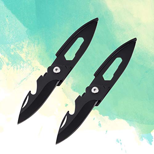 Vosarea 2pcs Mini Multifunction Key Chain Knives Fruit Knife Bottle Opener Folding Blade Pocket Knife Outdoor Camping Survival Tools (Black)