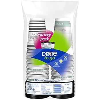 Dixie to Go Hot Beverage Cups & Lids, 16oz, 132 Count, Assorted Designs, Disposable Paper Coffee Cups & Lids