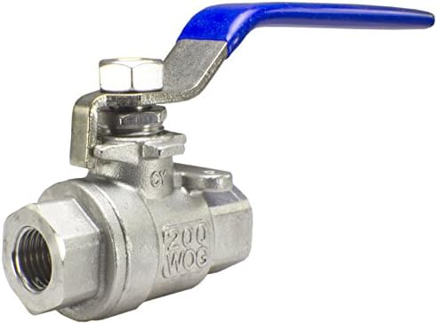 Duda Energy 2PCBV-WOG200-F025 Full Port Ball Valve, 1/4" NPT, 2 Piece, 304 Stainless Steel with Blue Vinyl Handle.25"