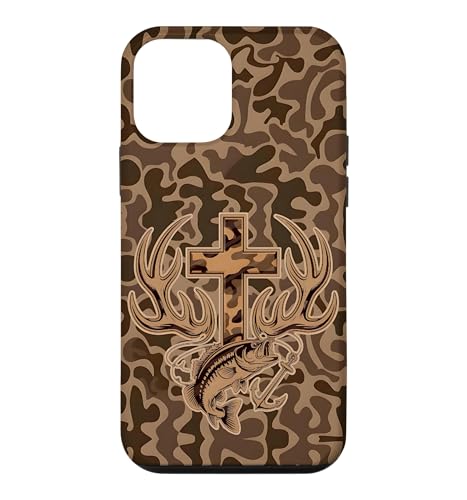 Camo Hunting Fishing Christian Cross Jesus Deer Fish Hunter Case for iPhone 12…