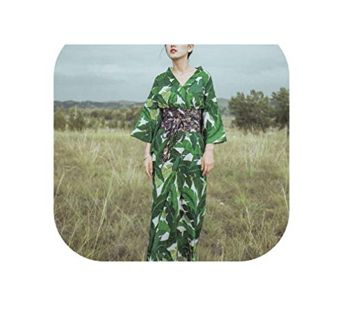 Traditional Japanese Kimonos Feeling Kimono Robe Floral Print Green Womens Kimonos,1,M