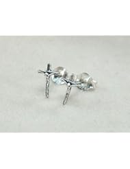 Single Detail Page Misc: 925 Sterling Silver Earring Cartilage For Women Ear Stud Helix Tragus Tiny Cross 5/16" (8mm) Long with 1/5" (5mm) Wide - Thailand